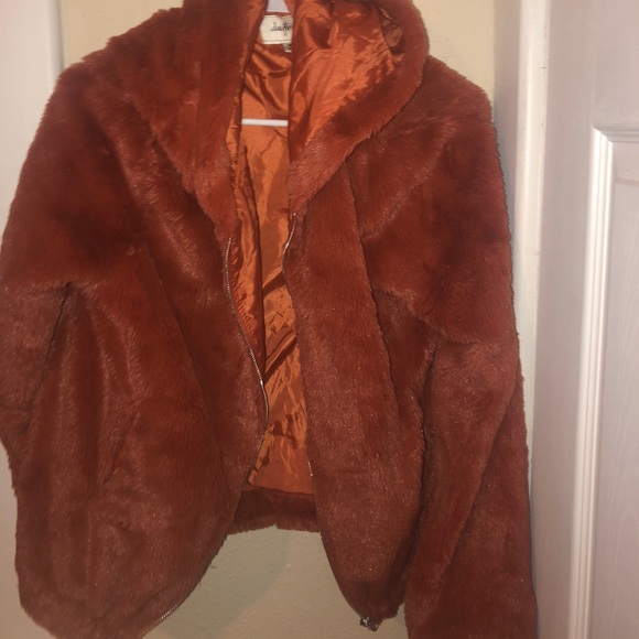 burnt orange fluffy jacket